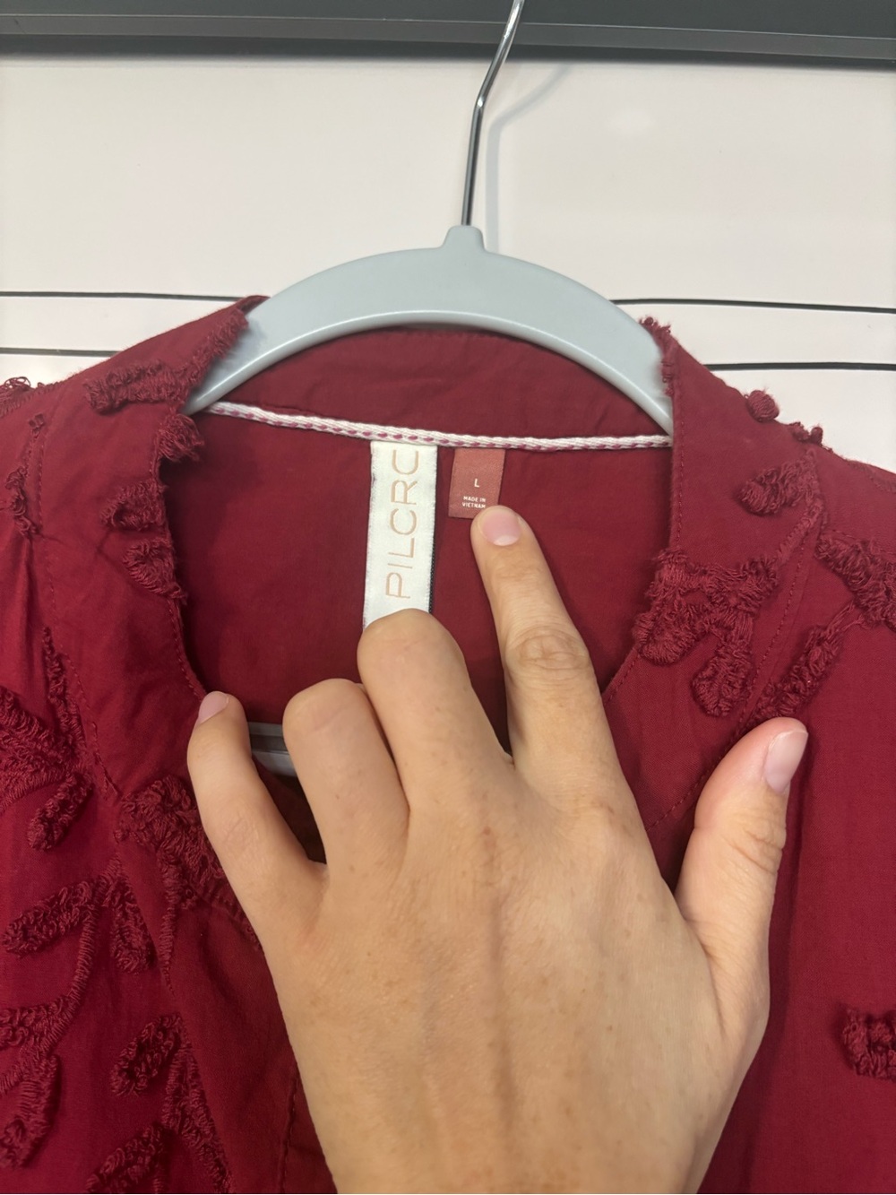 Anthropologie Women's Red Embroidered Button-Front Top - Picture 3 of 4